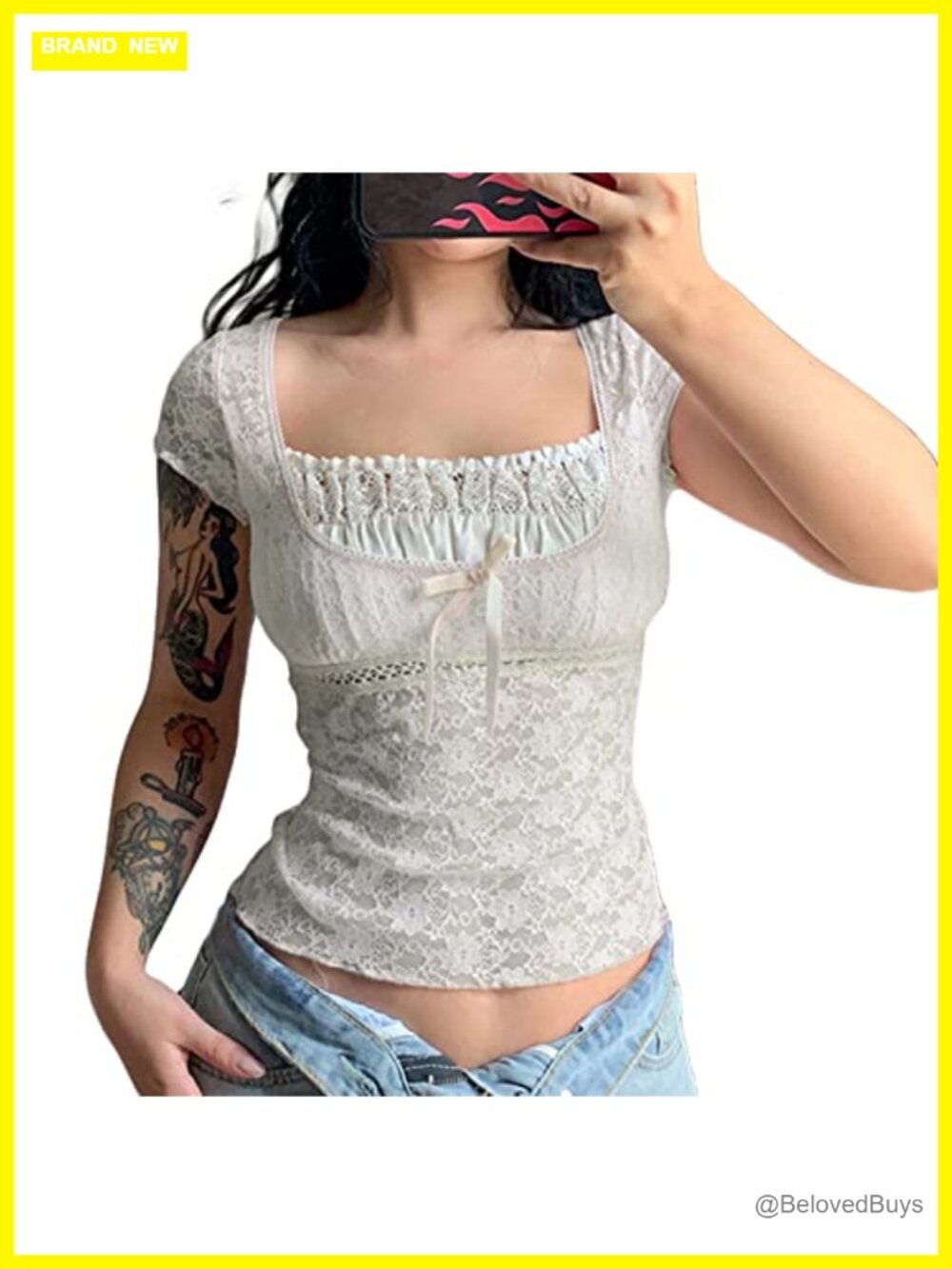 Y2K Fairy Grunge Sheer Mesh Lace Short Sleeve Top Women's Aesthetic Tee